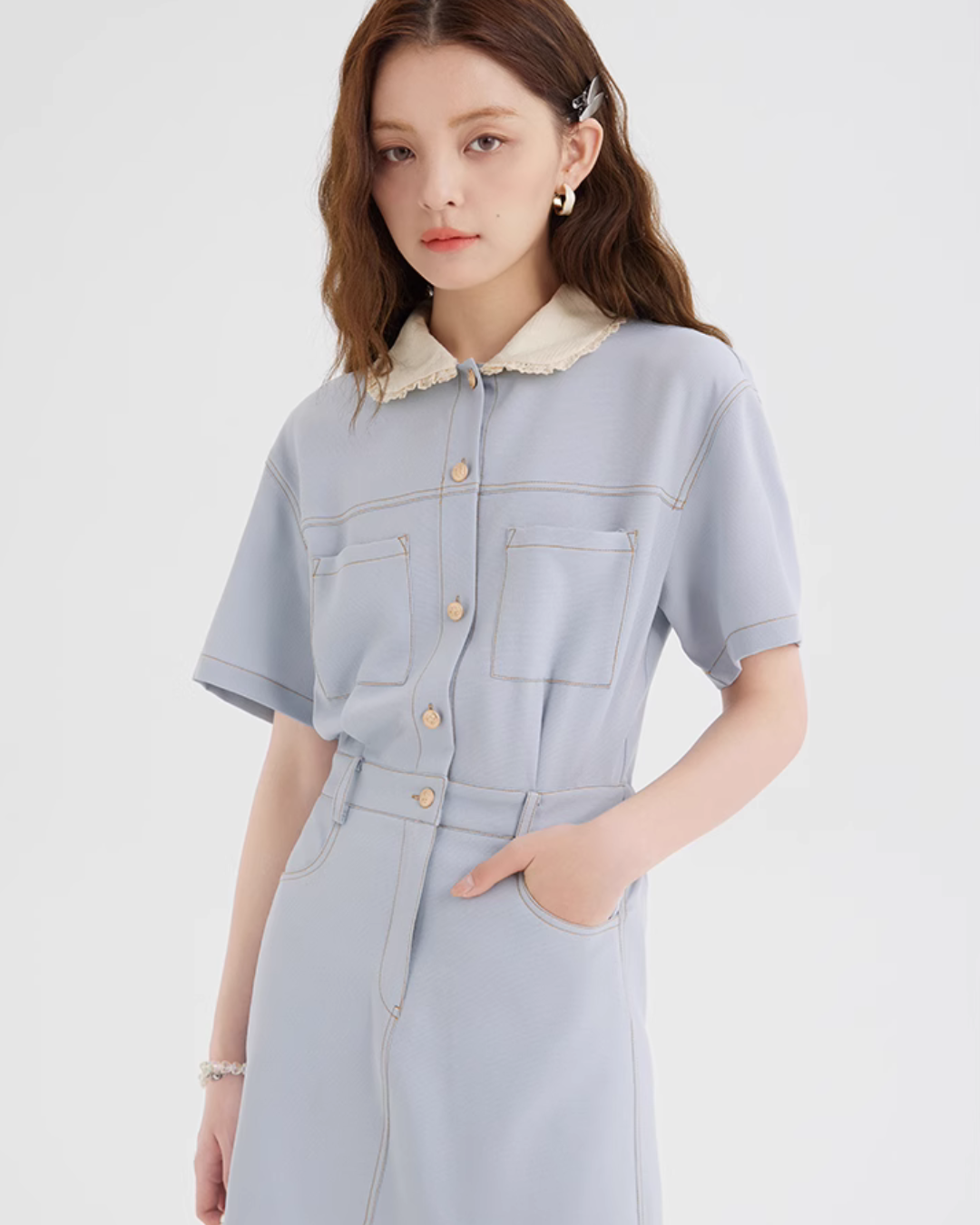 French Collar Denim Dress LSN0006