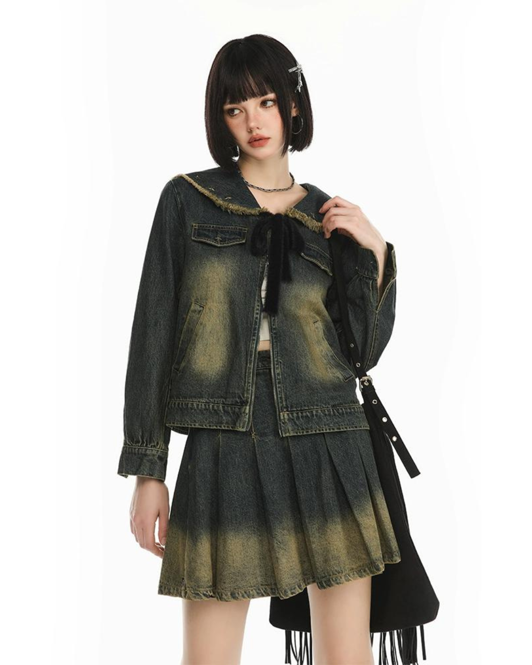 Vintage Denim Jacket & Pleated Denim Skirt CYN0108