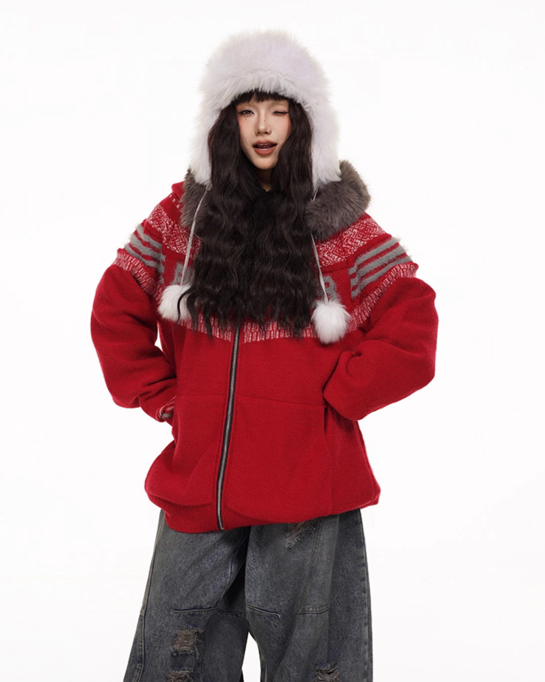 Fur Hood Retro Knit Cardigan FEC0002