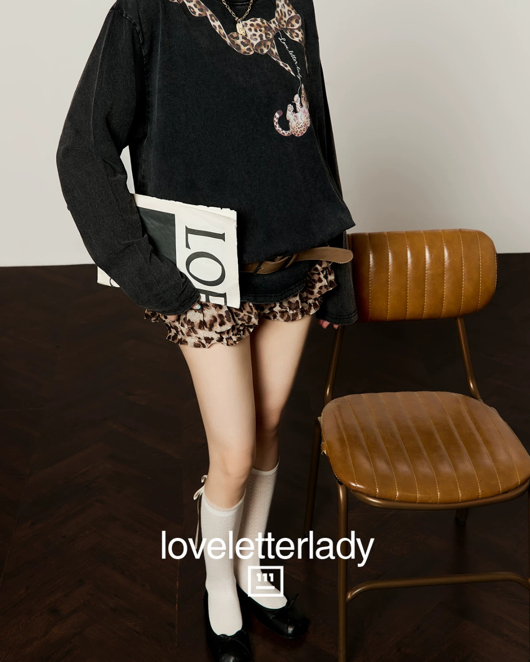 Leopard Print Cotton T-Shirt  / Leopard Frill Mini Shorts LLA0658