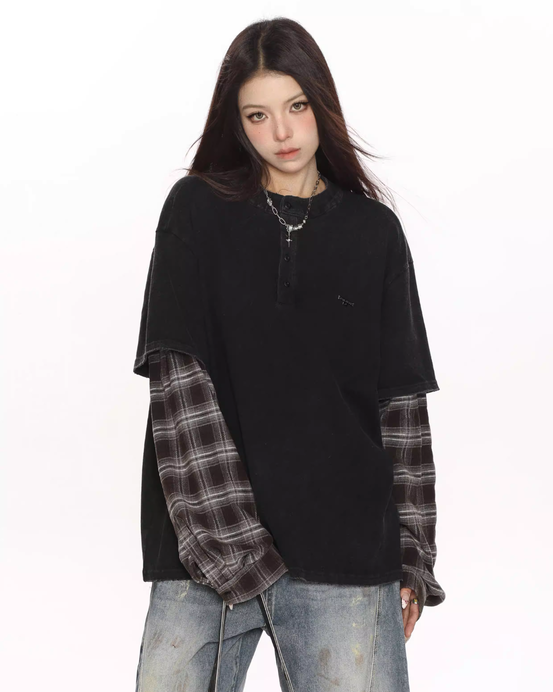 Plaid Two-Piece Long Sleeve T-Shirt BGS0046