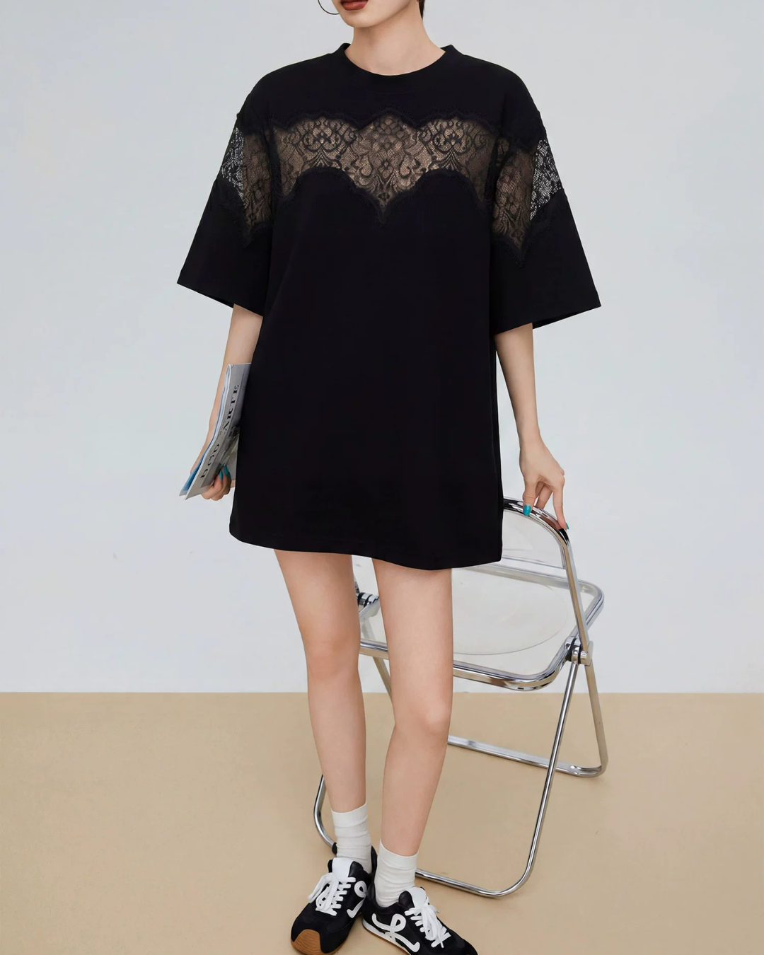 Lace Docking Oversized Tunic T-Shirt FER0228
