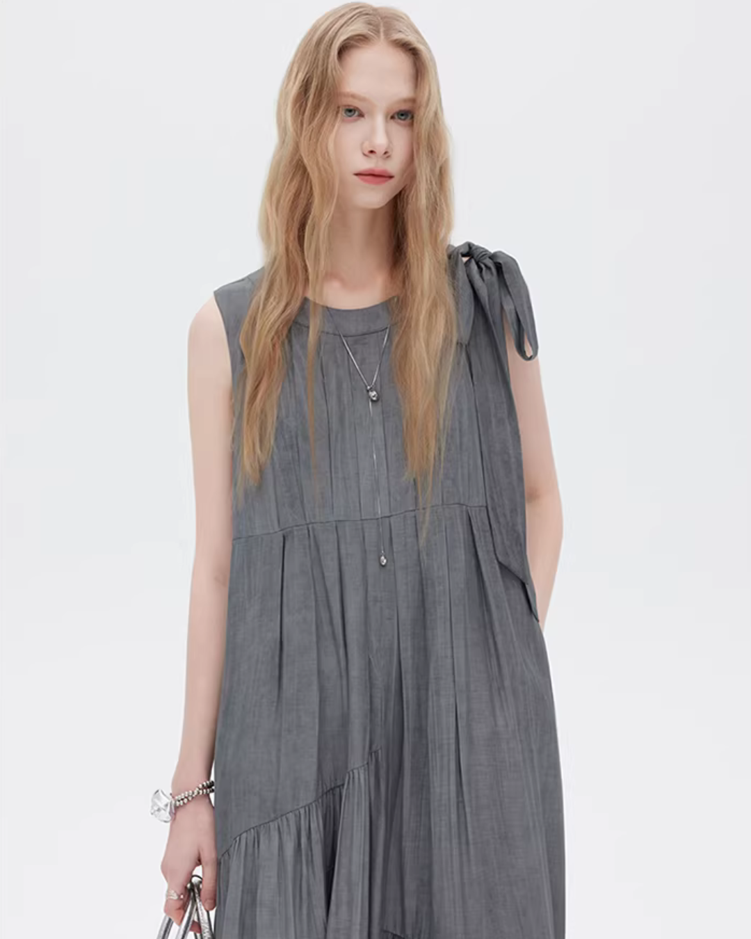 Twill Texture Switch Gather Dress SHN0043