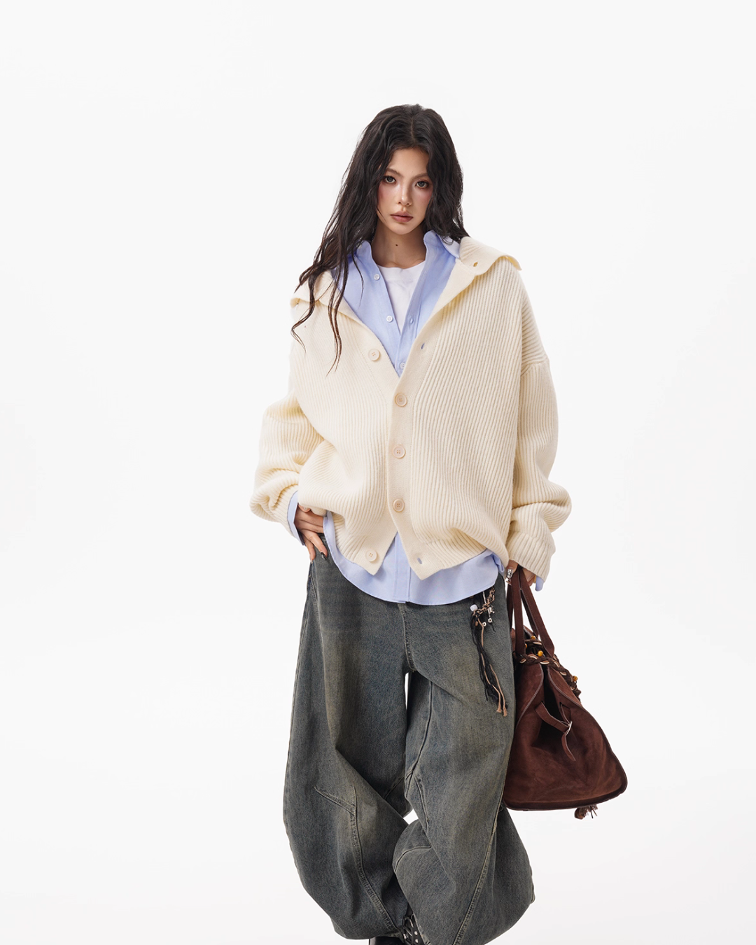 Stand Collar Knit Cardigan BWA0004