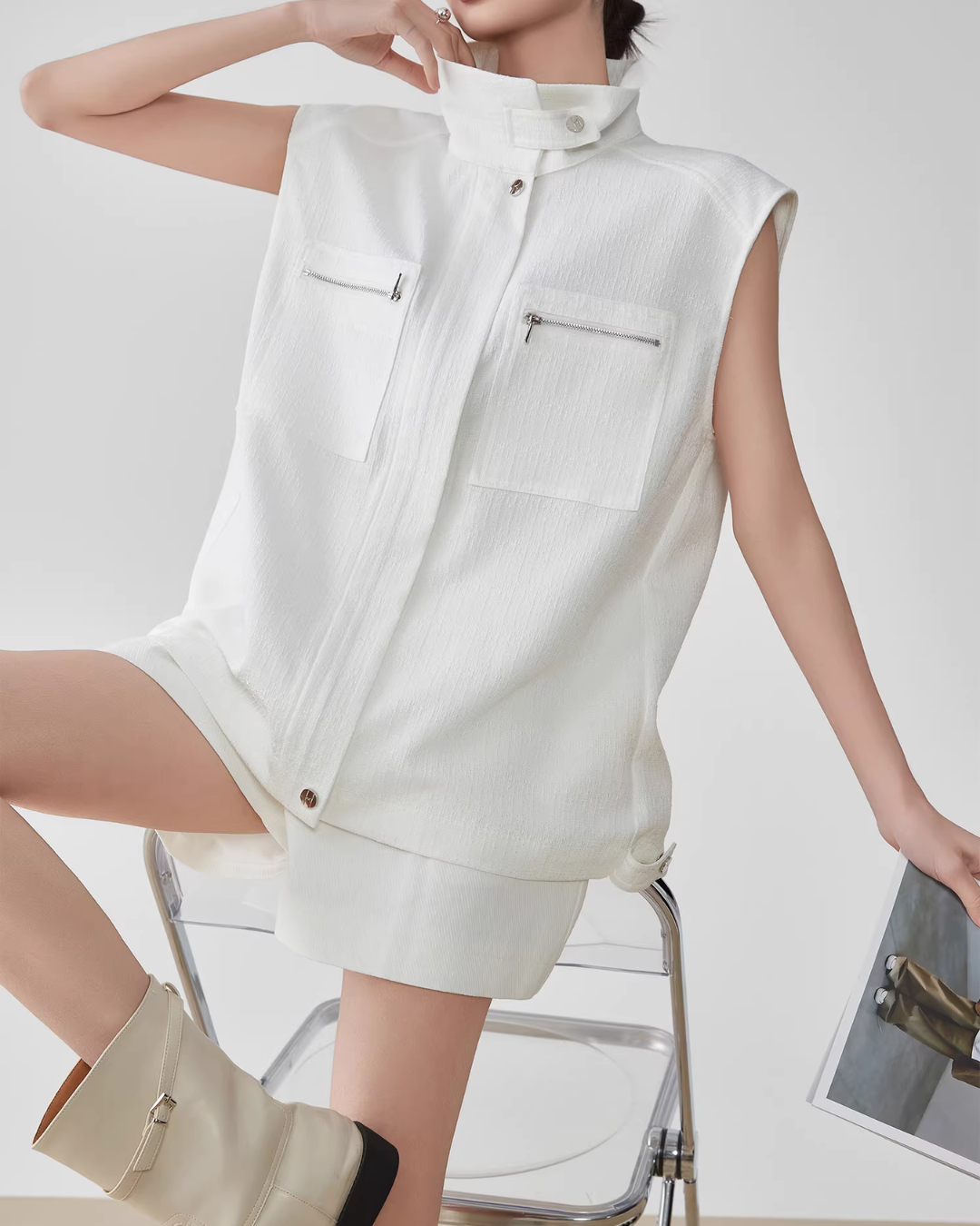 Sleeveless Jacket-Style Vest / High-Waist Short Pants FER0111