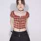 Retro Plaid Off-Shoulder Tops ZZF0236