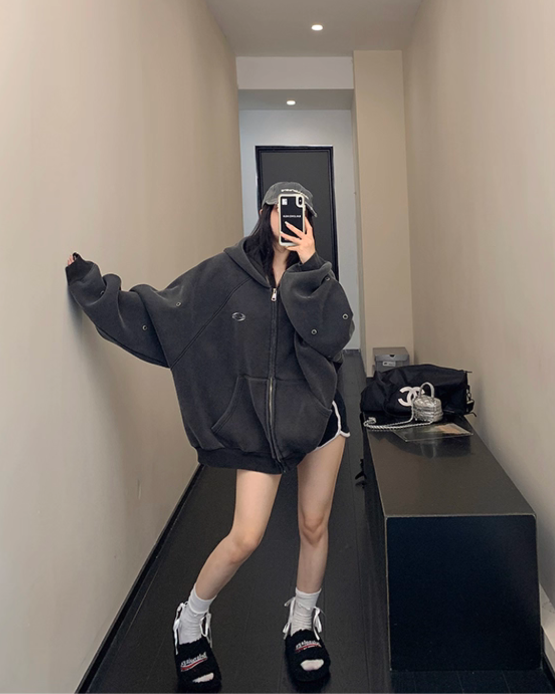 Hollow Out Zip Up Hoodie YLS0988