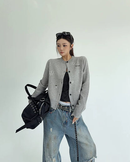 Round-Neck Knit Cardigan YLS1072