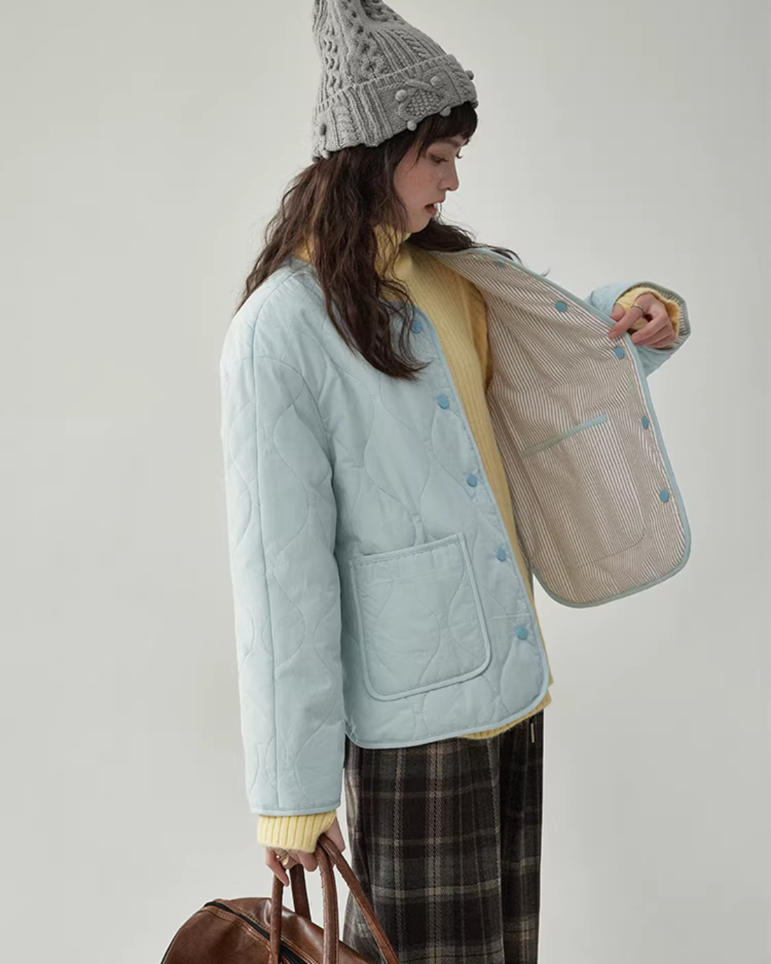 Wave Quilting Collarless Jacket AMU0045