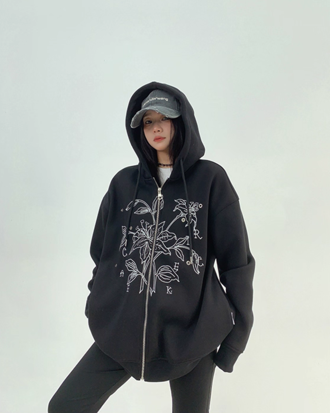 Floral Embroidery Hood Jacket YLS0934