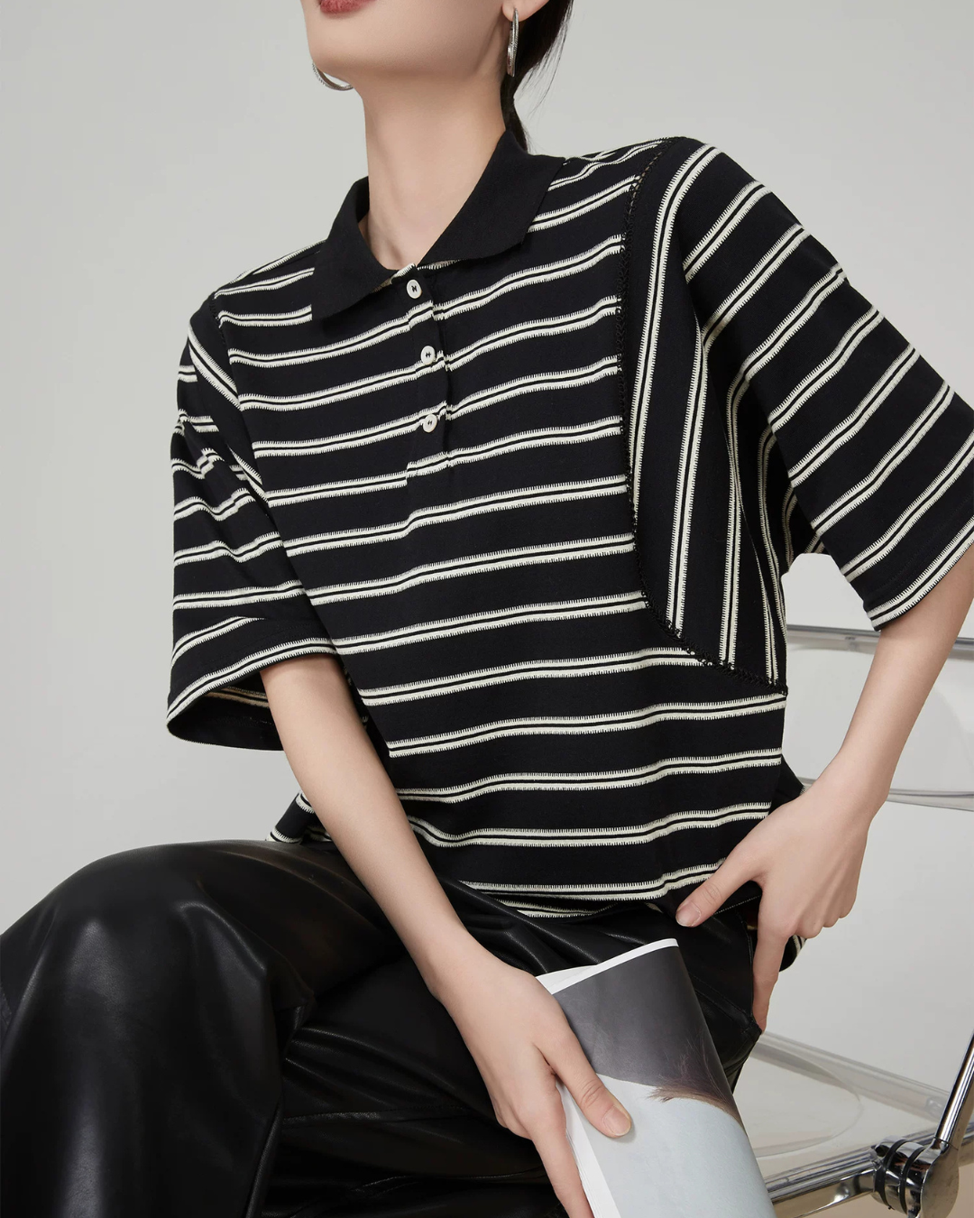 Striped Oversized Polo Shirt FER0244