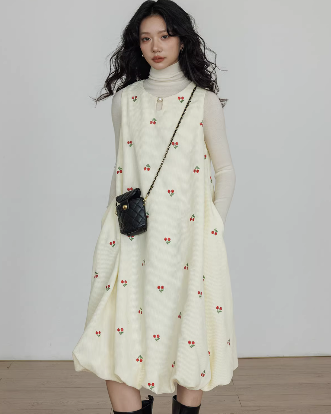 Crew Neck Cherry Vest Dress VAS0187