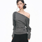 One-Shoulder Border Top / Wide Silhouette Pants WEO0066