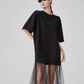 Black Patchwork Mesh T-Shirt Dress FER0055