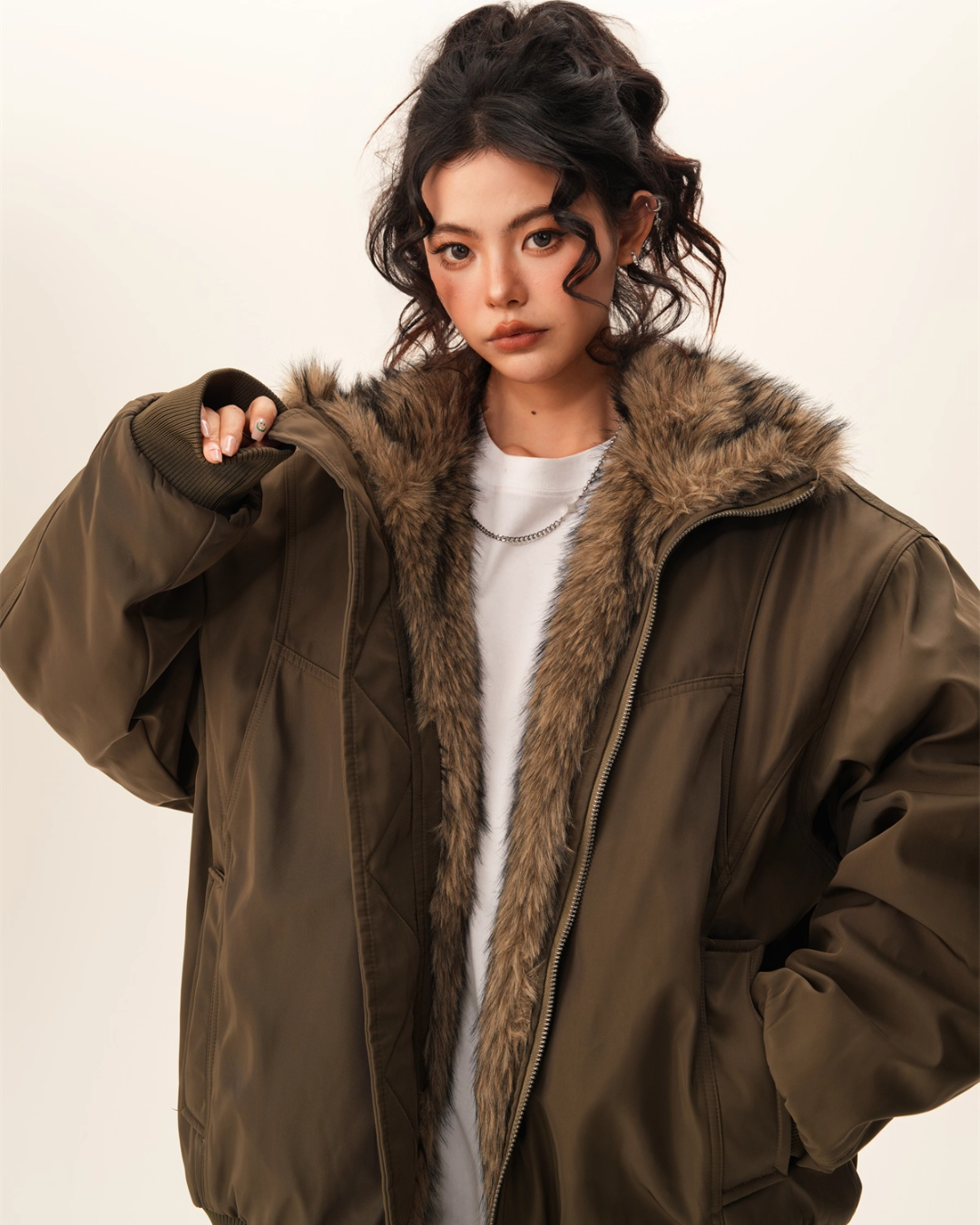 Stand Collar Inner Fur Jacket BWA0011