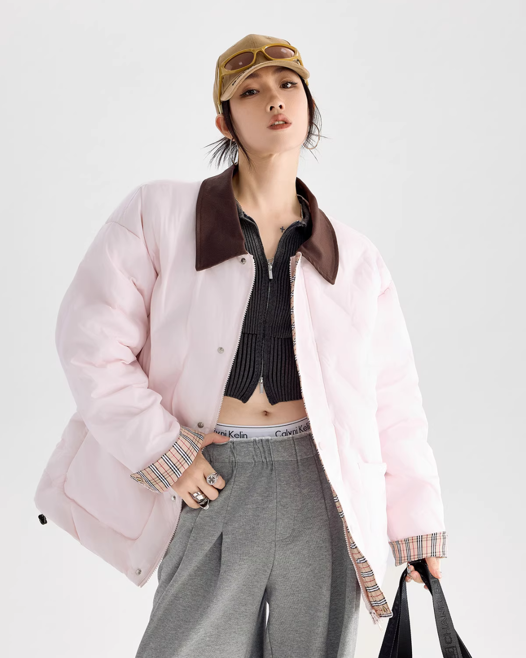 Color Block Collar Down Jacket ICM0108