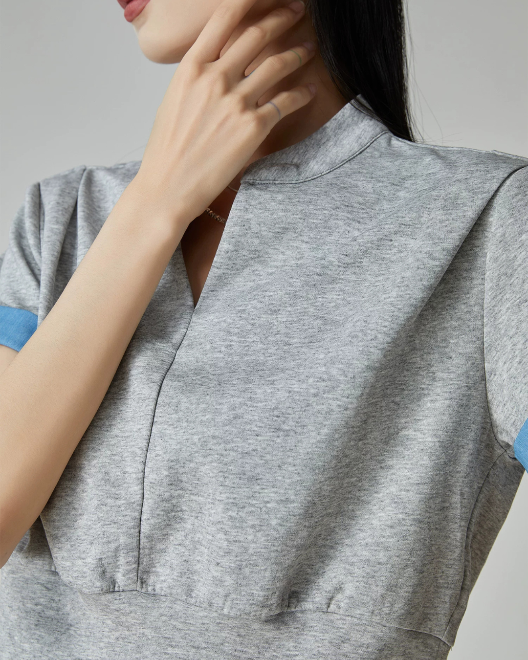 Blue Color-Block Ribbed Zip Top / Long Skirt FER0312