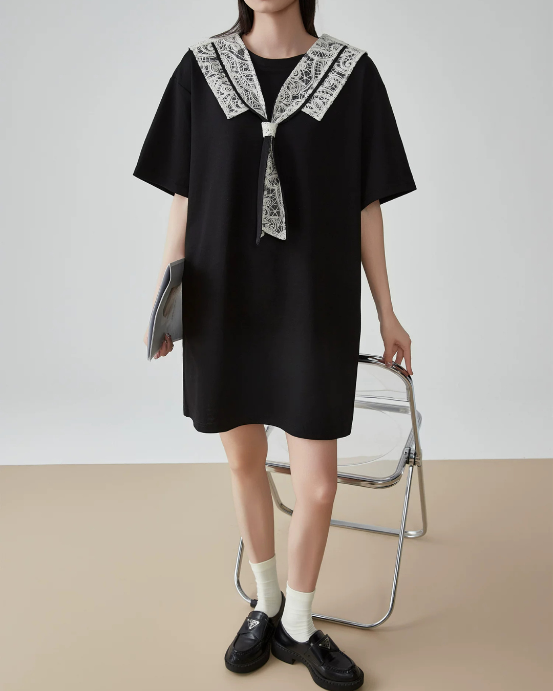 Race-Switching Sailor Collar Mini Dress FER0274