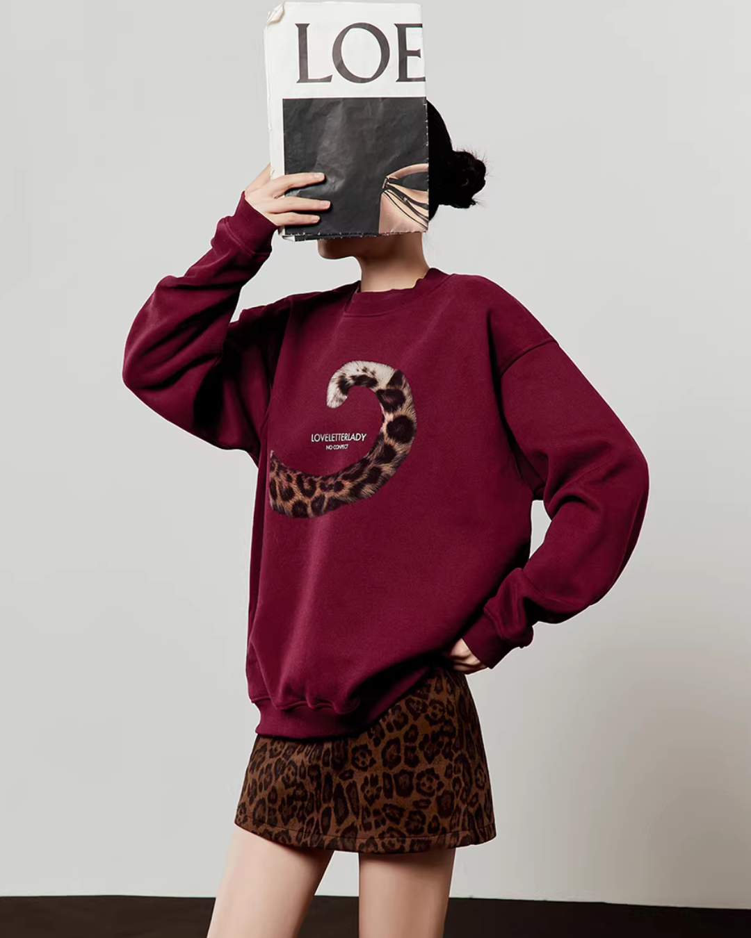 Tiger Tail Sweatshirt / Leopard Mini Skirt LLA0635