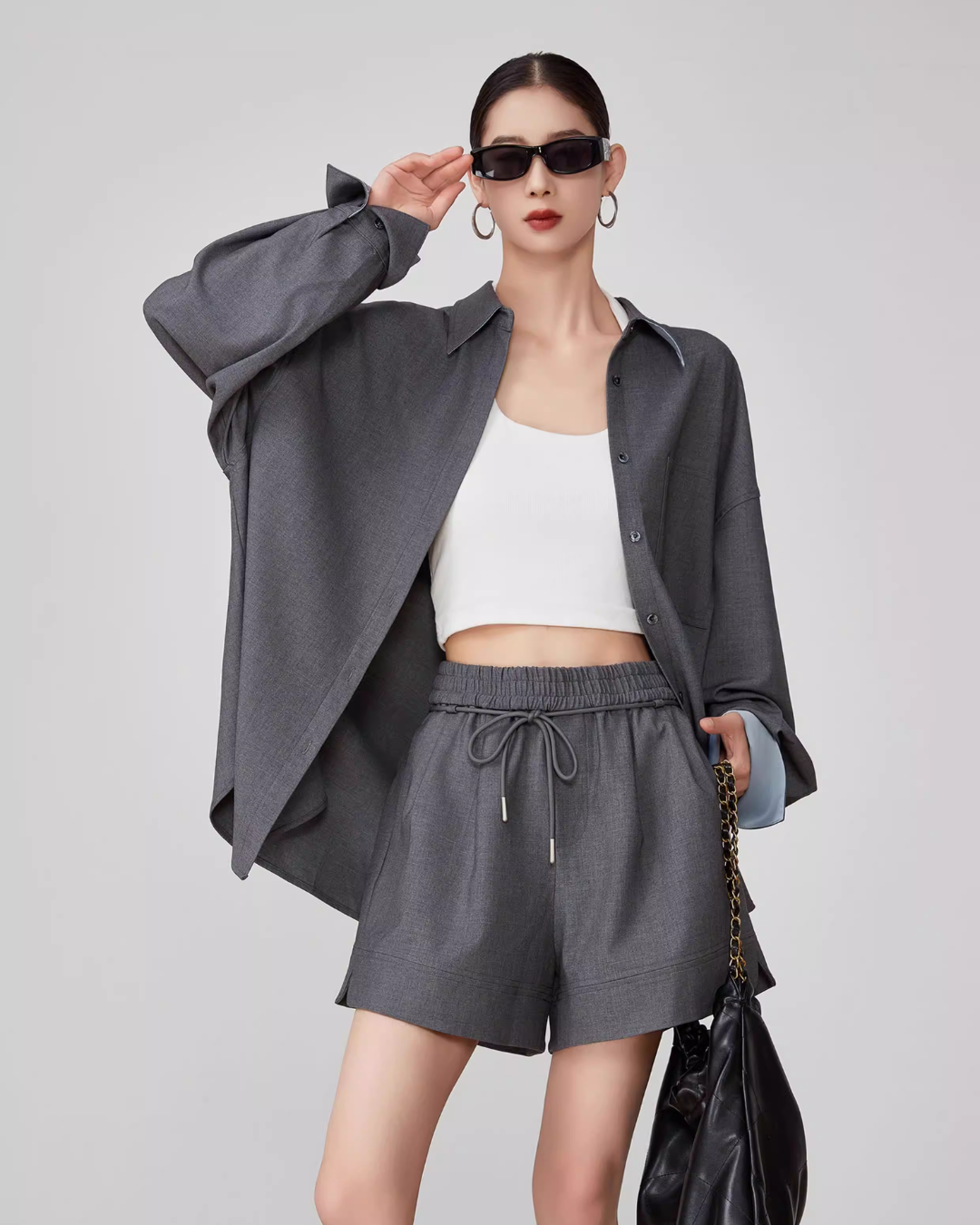 Gray Collared Long-Sleeve Shirt / Shorts FER0064