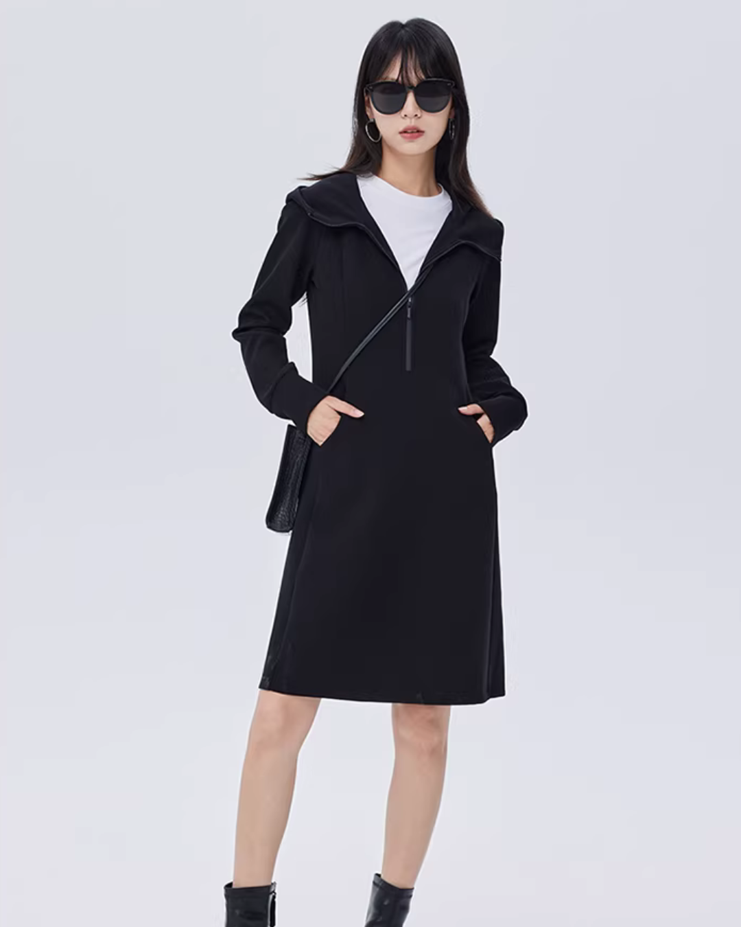 Zip-Up Long Sleeve Dress SHN0017