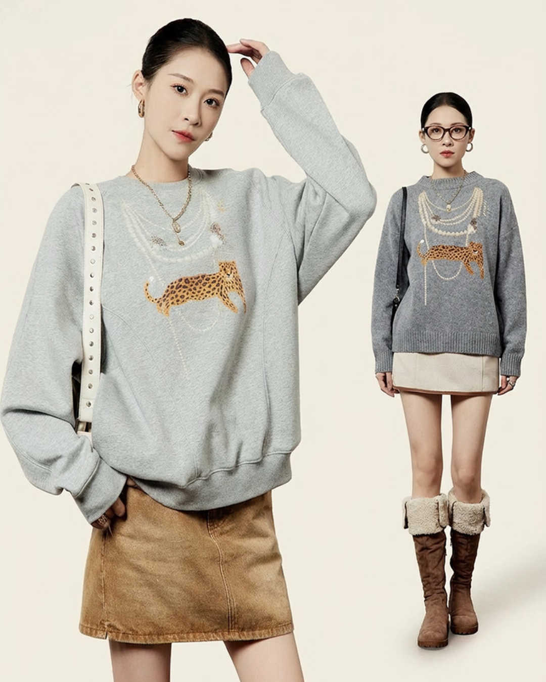 Necklace Design Knit Top/Denim Belt Skirt LLA0586