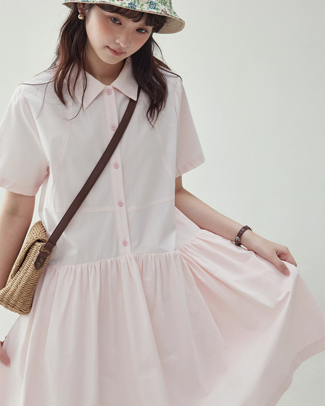 Relaxed Gathered Waist Cotton Dress AMU0027