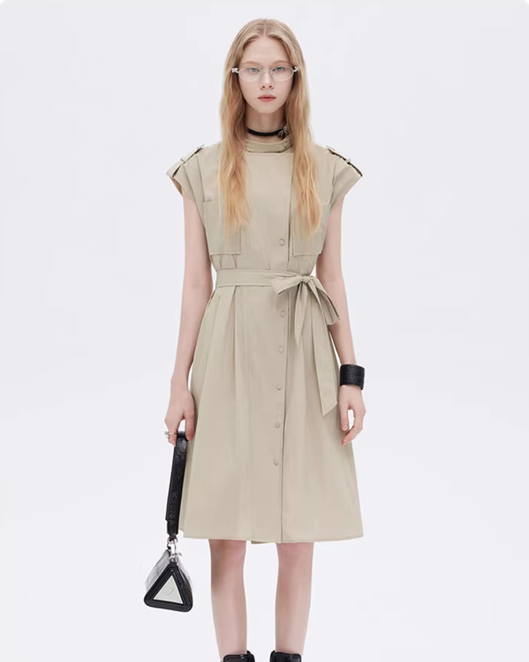 Flap Pocket French Sleeve Shirt Dress SHN0037