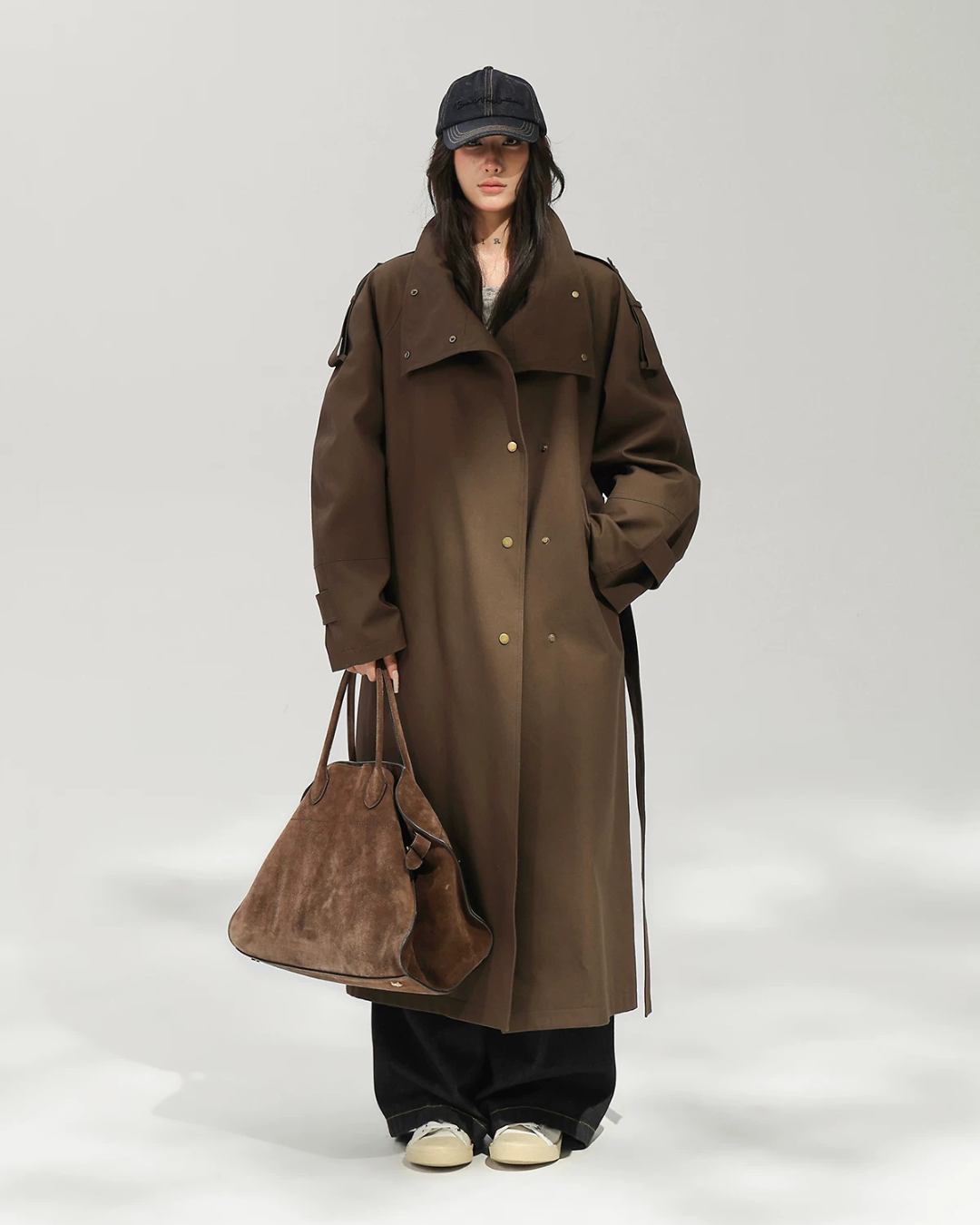 Oversized Stand Collar Long Trench Coat ACS0381