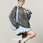 Black Striped 3D Blue Flower T-Shirt / Balloon Mini Skirt LLA0660