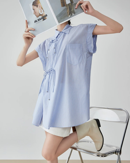 Blue Striped Sleeveless Shirt FER0177