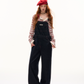 Half Button Border Top / Wide-Leg Denim Overalls ASG0053