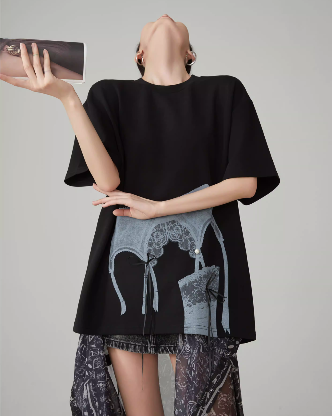 Lace Printed Short-Sleeve T-Shirt FER0071