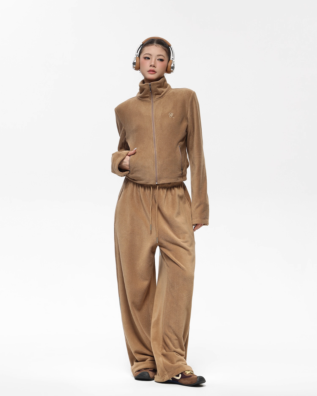 Retro Stand Collar Short Jacket / Sweatpants ACS0302