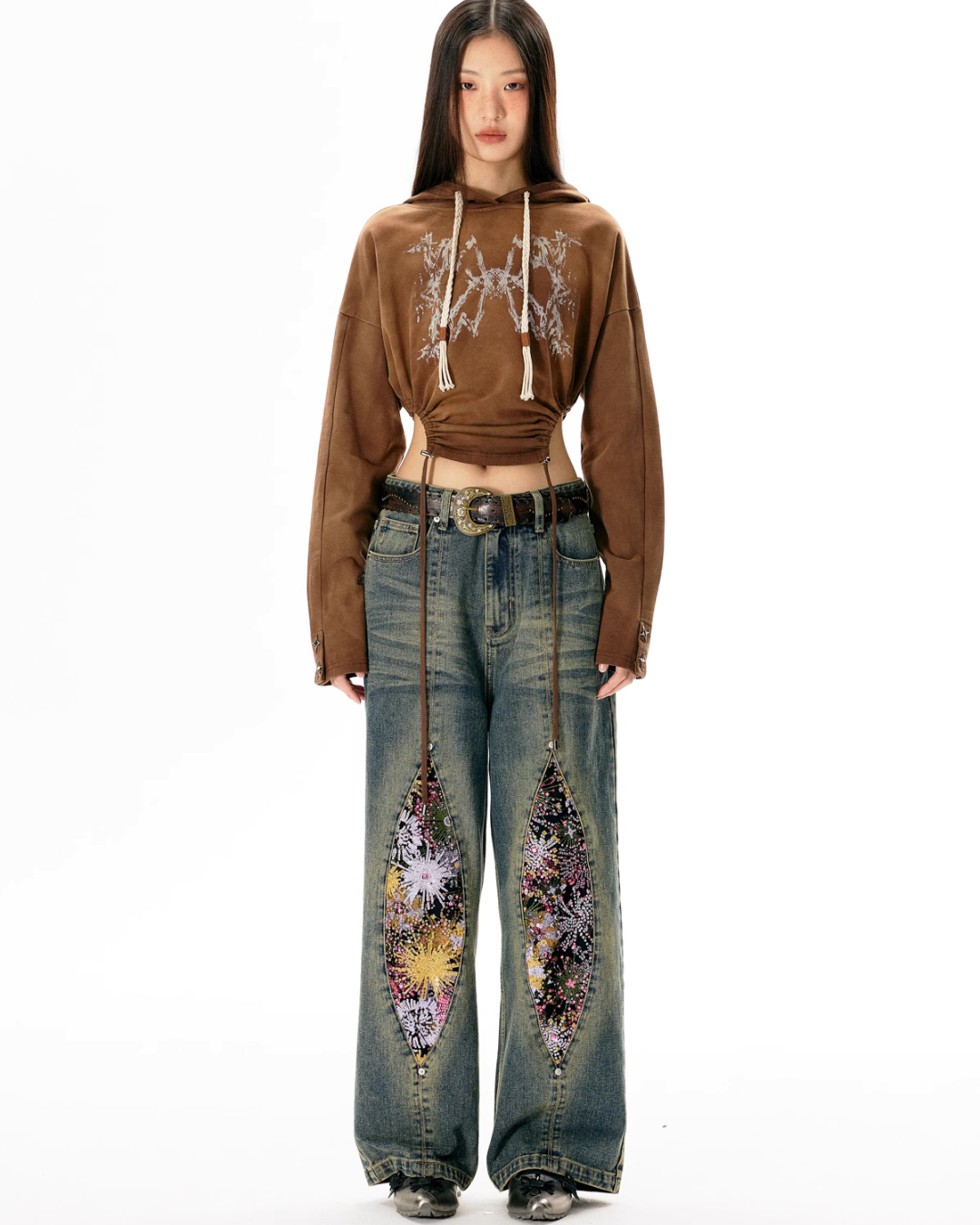 Retro Floral Design Denim Pants ART0001