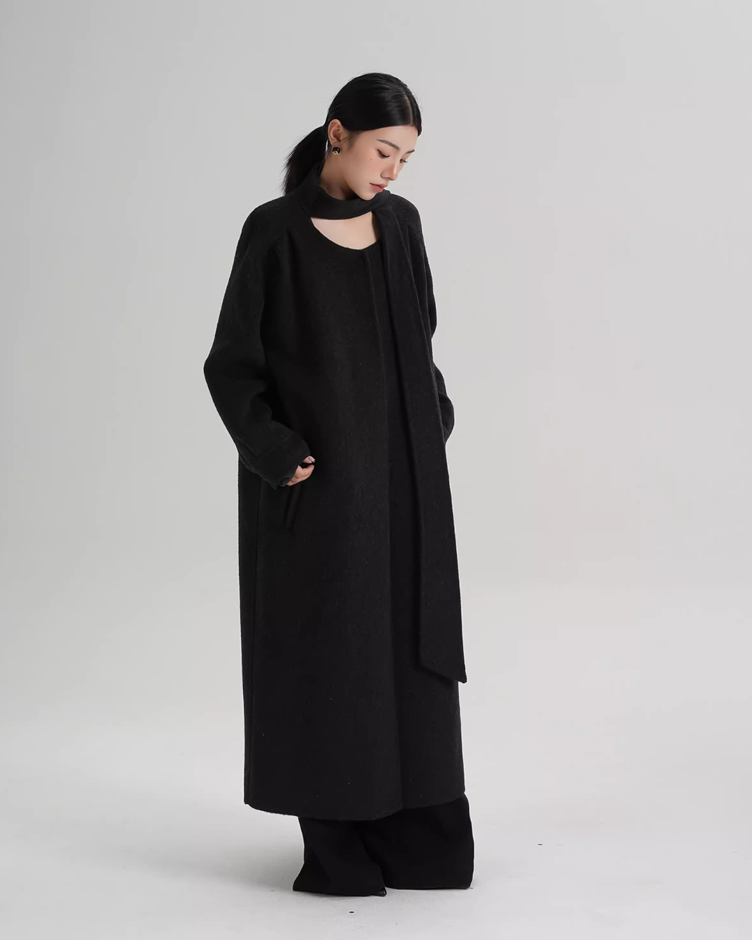 Tie Collar Long Coat SRS0384