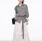 Black Grid Patchwork Lace Shirt / White Hollow Cake Long Skirt WEO0067
