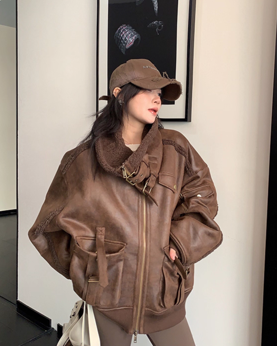 Vintage Leather Faux Fur Jacket YLS1005