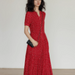 Small Flower Red Long Dress VAS0093