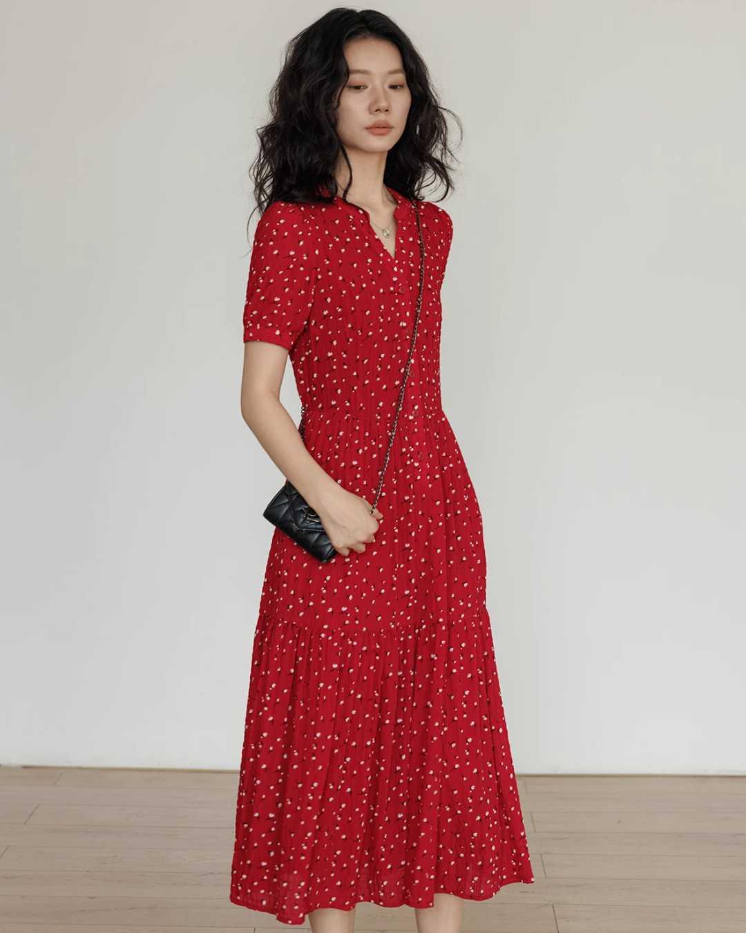 Small Flower Red Long Dress VAS0093