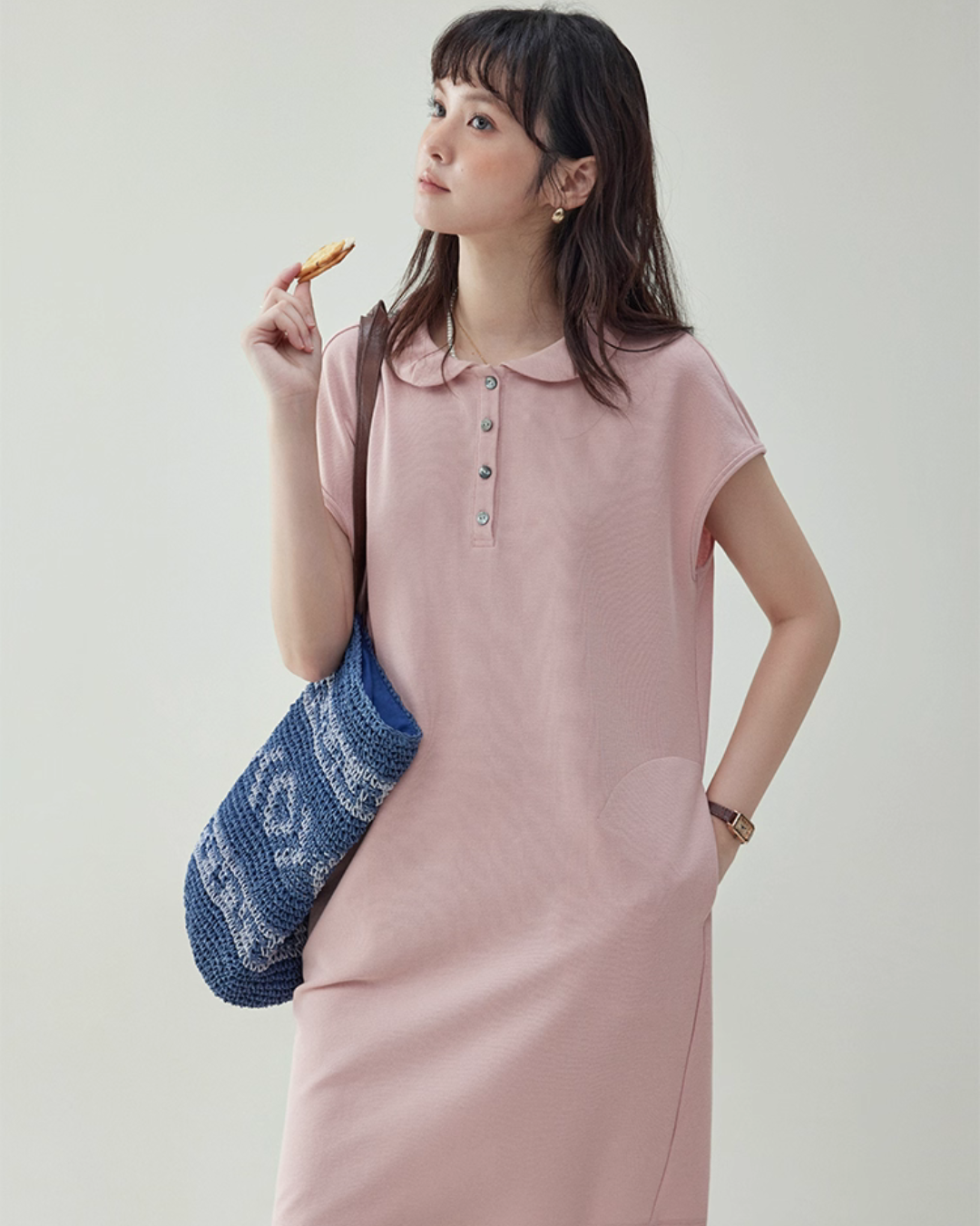 Round Collar Pastel Pink Dress AMU0026