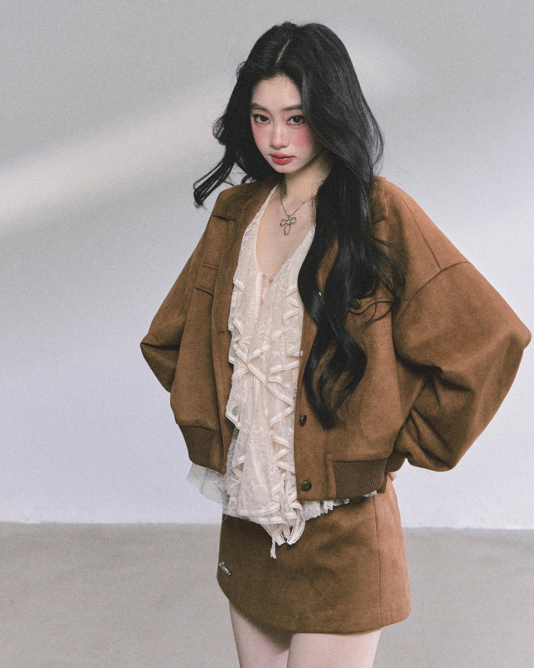 Wool Blazer Jacket/Mini Skirt/Frill Lace Blouse LAS0042