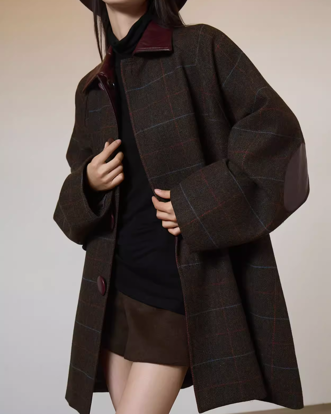 Patchwork Lapel Wool Coat  SUY0021