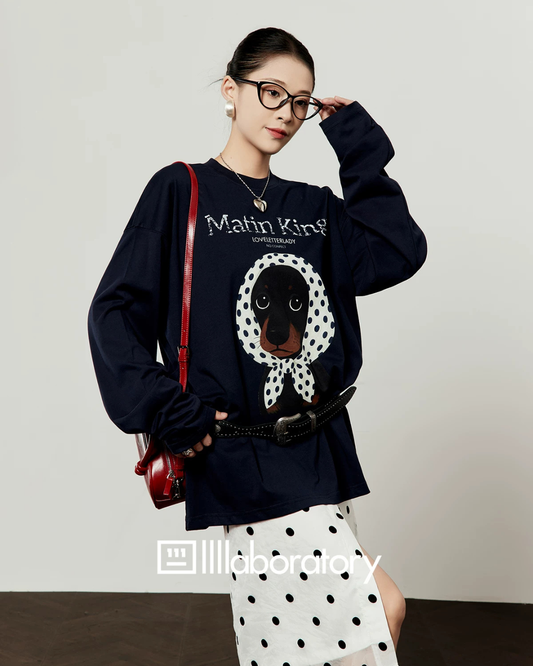 Casual Printed Long-Sleeve T-Shirt / A-line Mini Skirt LLA0664