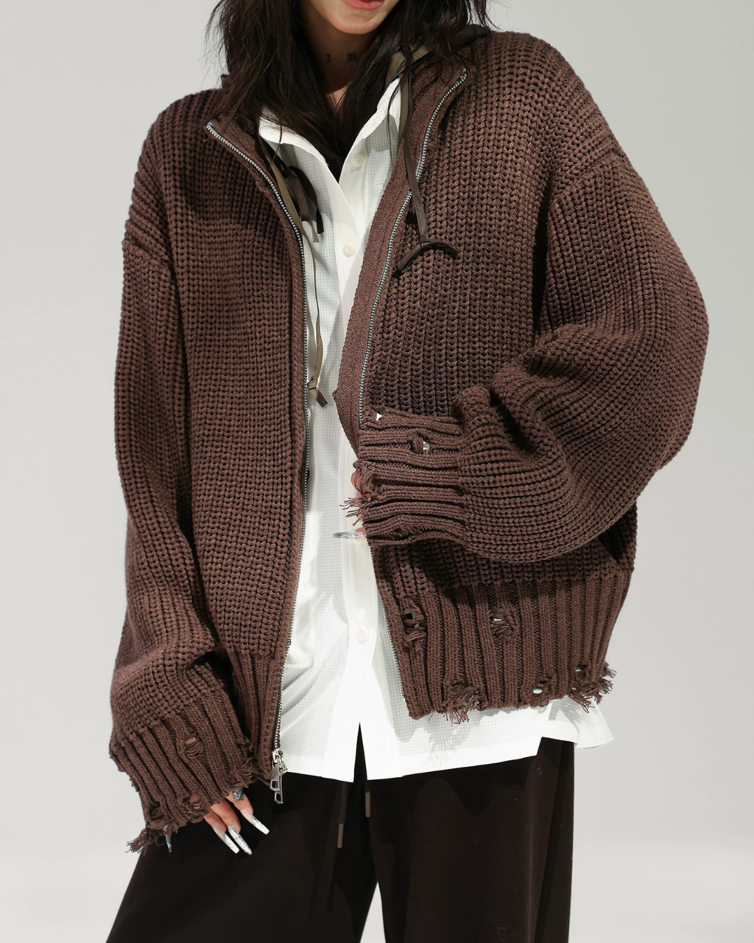 Stand Collar Zip-Up Knit Jacket ACS0389