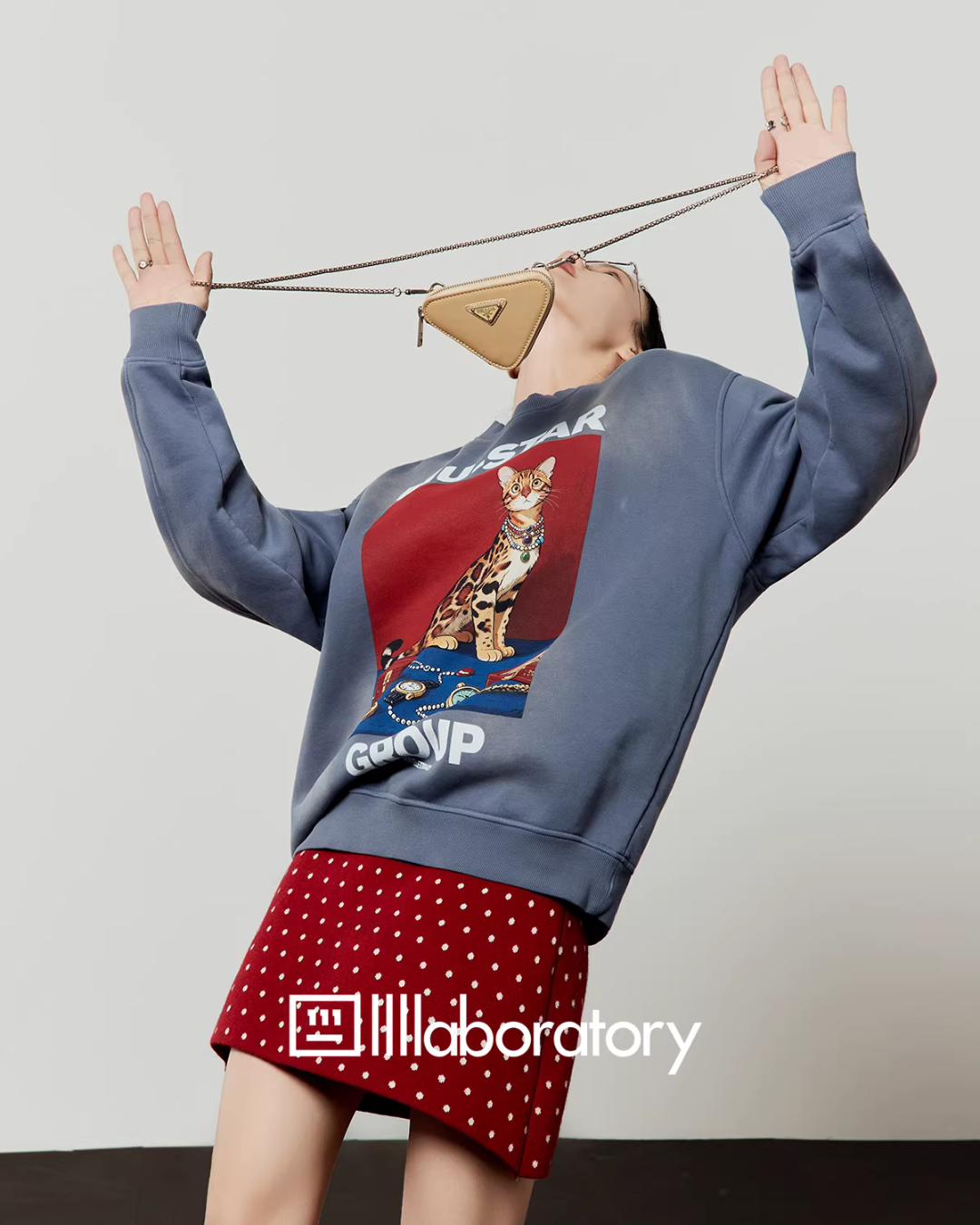 Cat Print Retro Sweatshirt/Retro Polka Dot Skirt LLA0607