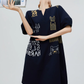 Cat Embroidery Key Neck Dress FER0221