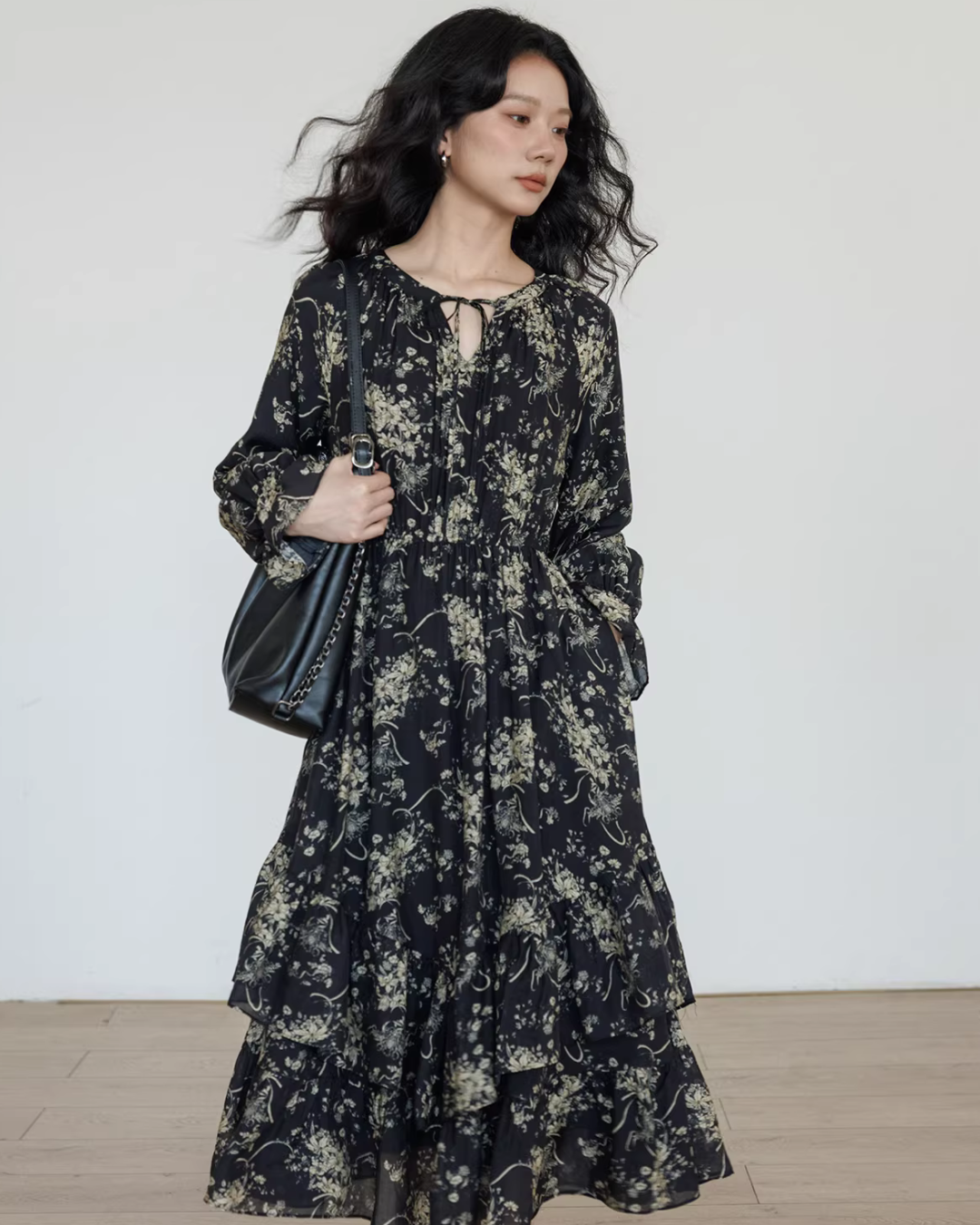 V-Neck Floral Vintage Shirt Dress VAS0192