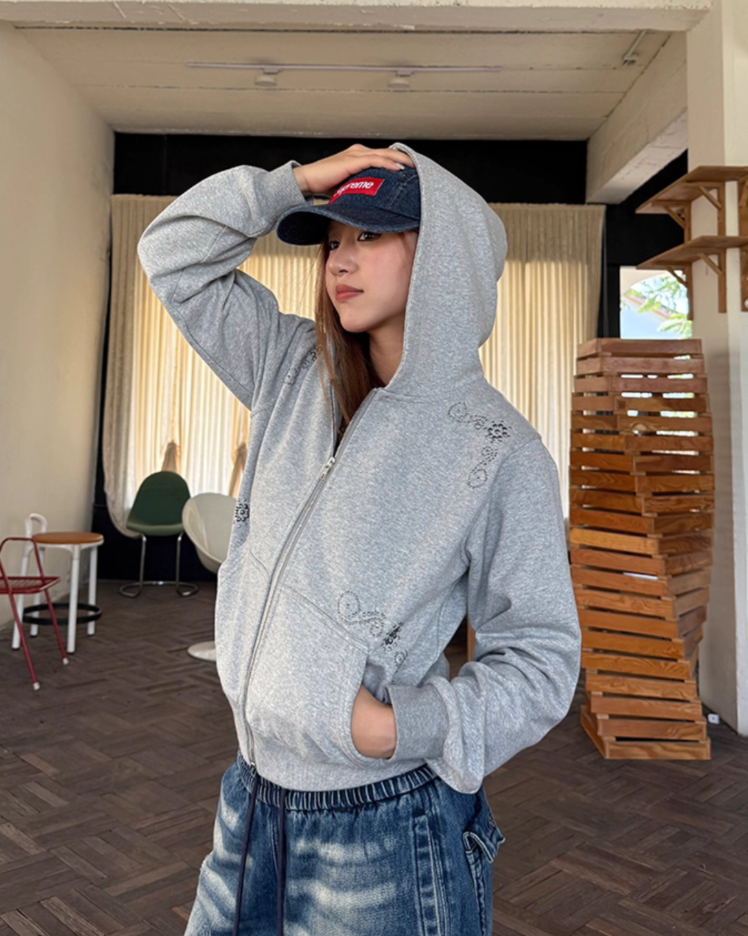 Studded Zip Up Hoodie CYE0036