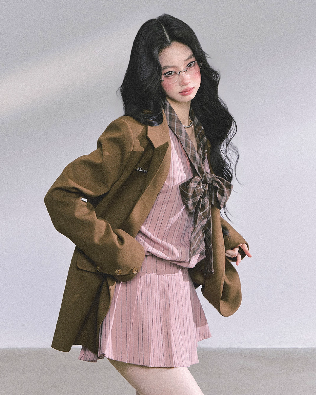 French Stripe Long-Sleeve Shirt Dress LAS0038